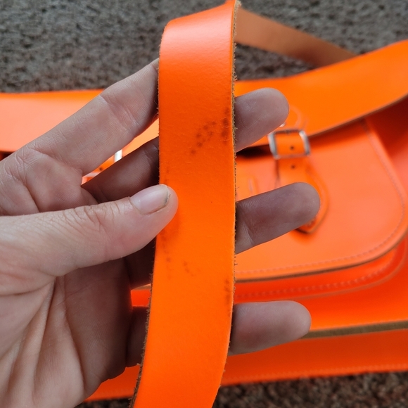 The Leather Satchel Co satchel with Crossbody Straps in Neon Orange - Picture 9 of 16